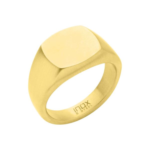 18Kt Gold IP Steel Signet Pinky Finger Ring Woelk's House of Diamonds Russell, KS