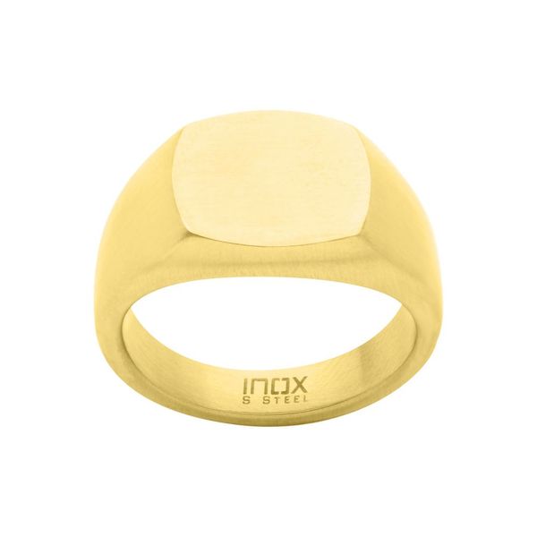 18Kt Gold IP Steel Signet Pinky Finger Ring Image 2 Thomas A. Davis Jewelers Holland, MI