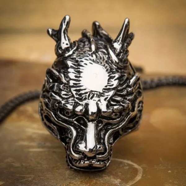 Oxidized Stainless Steel Dragon Ring