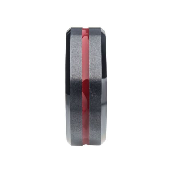 Red Aluminum Inlay Black IP Steel Beveled Comfort Fit Ring Image 3 Van Scoy Jewelers Wyomissing, PA