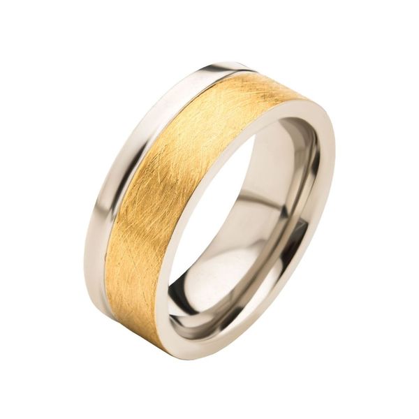 Steel with Brushed Gold Plated Comfort Fit Ring K. Martin Jeweler Dodge City, KS