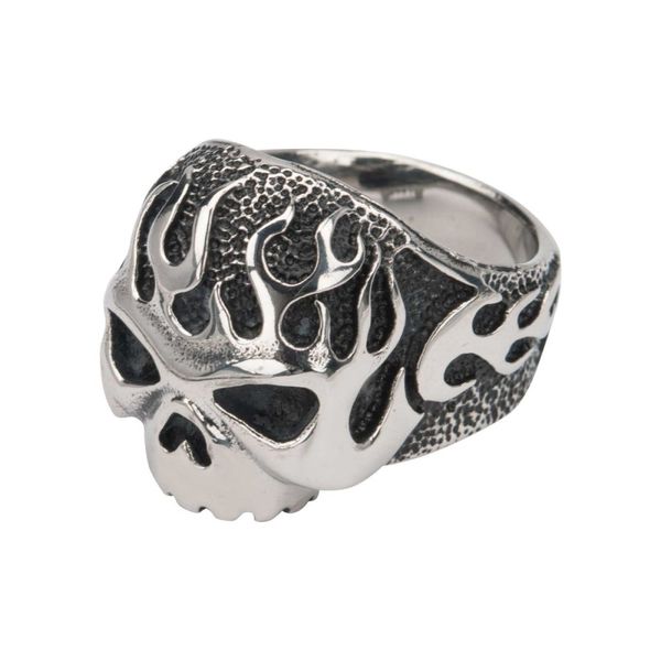 Black Oxidixed Flamed Skull Ring Image 2 Carroll / Ochs Jewelers Monroe, MI