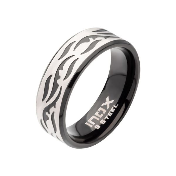 Black IP Steel with Tribal Cut Out Design Comfort Fit Ring Ken Walker Jewelers Gig Harbor, WA