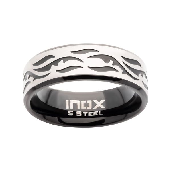 Black IP Steel with Tribal Cut Out Design Comfort Fit Ring Image 2 Glatz Jewelry Aliquippa, PA