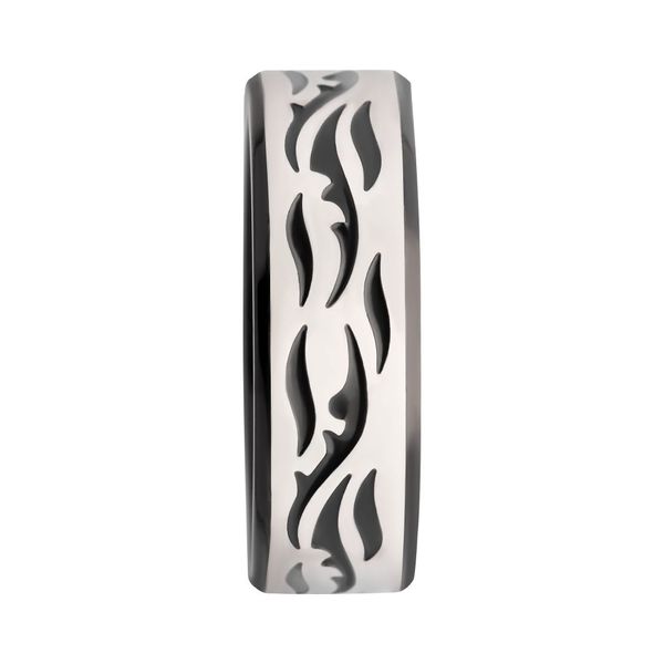 Black IP Steel with Tribal Cut Out Design Comfort Fit Ring Image 3 Banks Jewelers Burnsville, NC