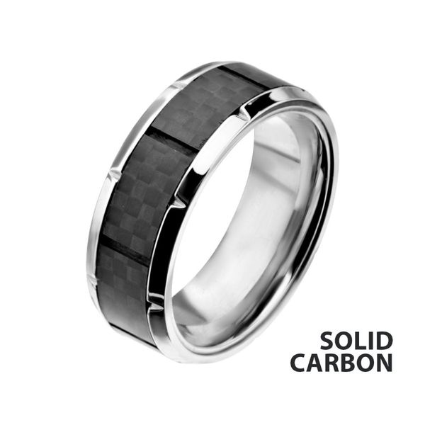 Ridged Edge with Center Solid Carbon Fiber Ring Valentine's Fine Jewelry Dallas, PA
