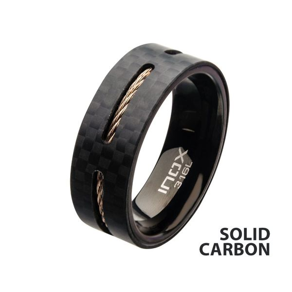 Carbon Ring with Stainless Steel Edge 0.35 inch, 9 mm Width -  schmuckwerk-shop.de