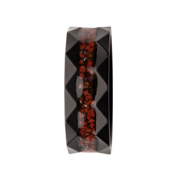 Black IP Steel Red Dinosaur Bone Inlay Comfort Fit Ring Image 3 Spath Jewelers Bartow, FL
