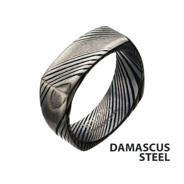 Damascus 8mm Matte Blue Plated Square Ring FRDMS003MB11 Morin