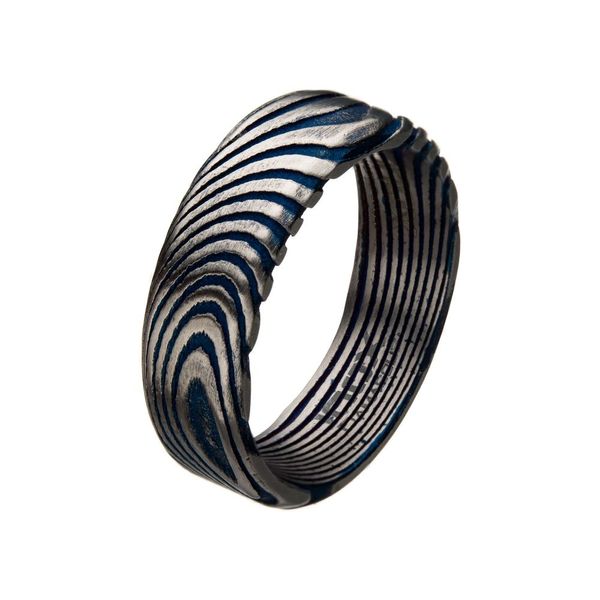 Damascus 7mm Matte Blue IP Ring Carroll / Ochs Jewelers Monroe, MI