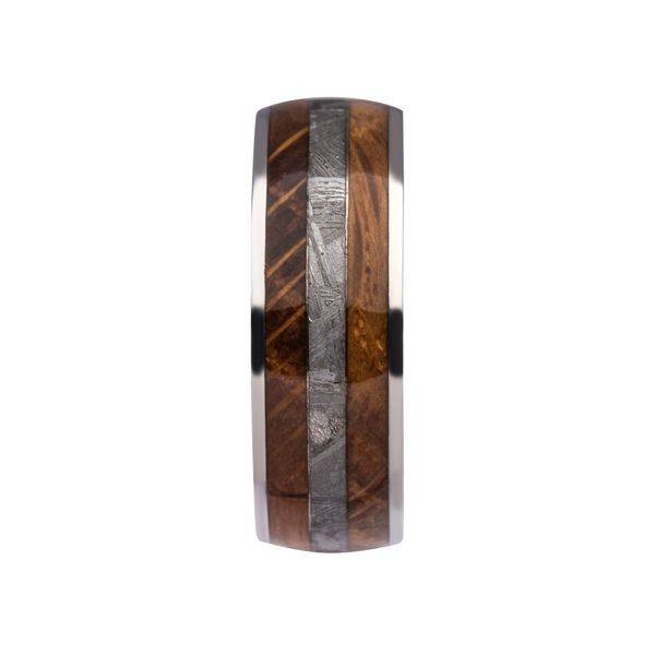 8mm Wood & Meteorite Inlay Steel Comfort Fit Ring Image 3 Banks Jewelers Burnsville, NC