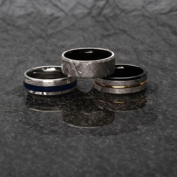 Lapis Lazuli & Meteorite Inlay Steel Ring Image 4 Valentine's Fine Jewelry Dallas, PA