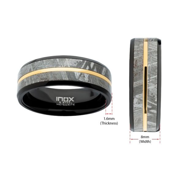 8mm Gold IP & Meteorite Inlay Black IP Comfort Fit Ring Image 4 Leitzel's Jewelry Myerstown, PA
