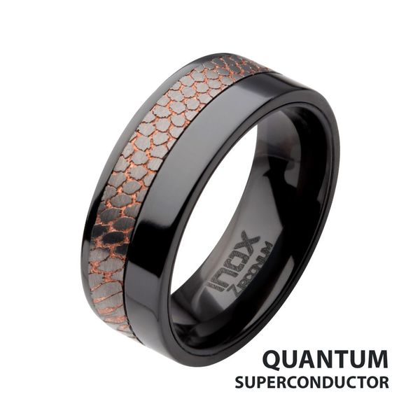 Flat Etched Niobium SuperConductor Black Zirconium Comfort Fit Ring Peran & Scannell Jewelers Houston, TX