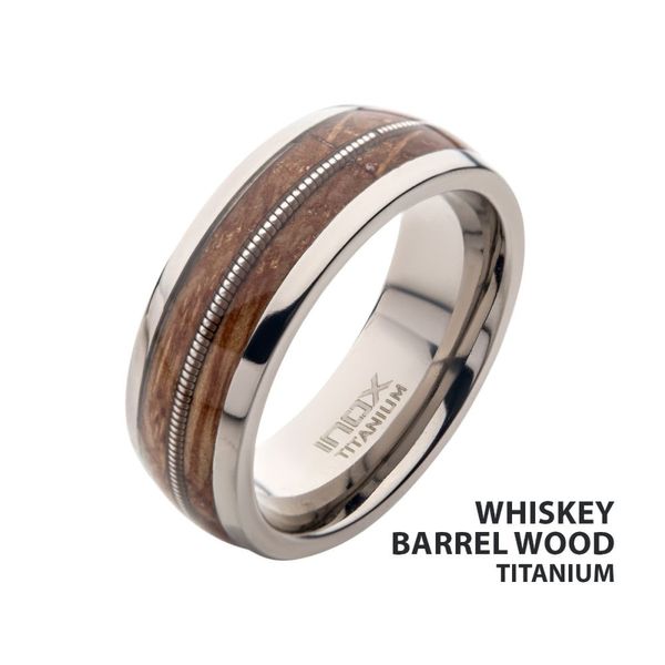 8mm Clear Resins & Whiskey Barrel Wood Inlay Titanium Comfort Fit Ring Cellini Design Jewelers Orange, CT