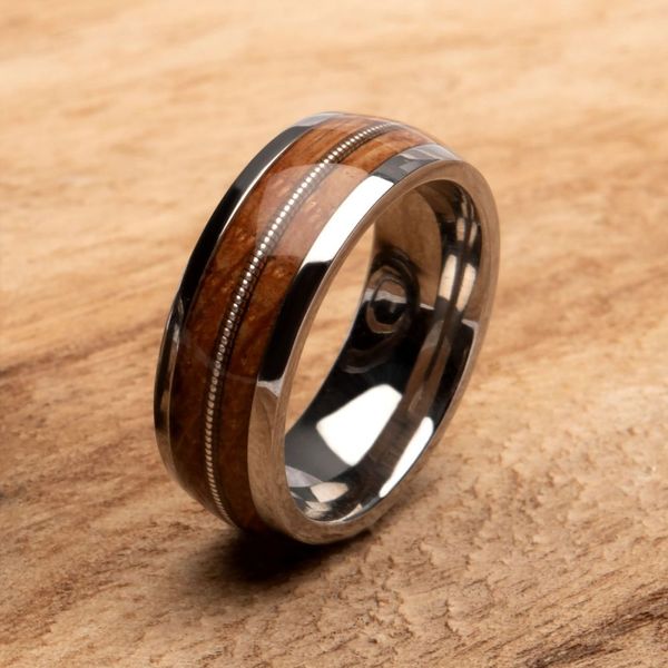8mm Clear Resins & Whiskey Barrel Wood Inlay Titanium Comfort Fit Ring Image 3 Van Scoy Jewelers Wyomissing, PA
