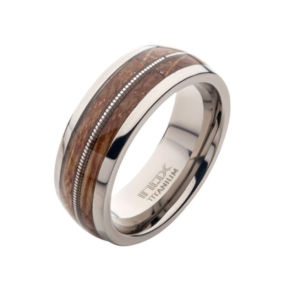 8mm Clear Resins & Whiskey Barrel Wood Inlay Titanium Comfort Fit Ring Mueller Jewelers Chisago City, MN