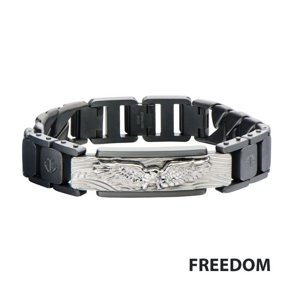S&blasted Gun Metal & Stainless Steel Eagle ID Link Bracelet Thurber's Fine Jewelry Wadsworth, OH