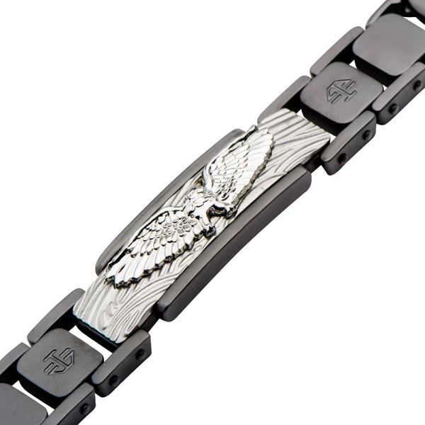 S&blasted Gun Metal & Stainless Steel Eagle ID Link Bracelet Image 4 Glatz Jewelry Aliquippa, PA