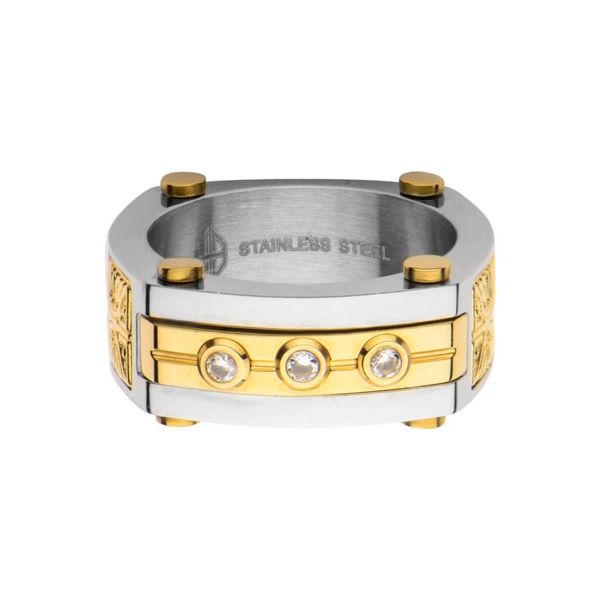 0.02 Carat Clear Genuine Diamond Gold IP Steel Intricate Carved Pattern Ring Image 2 Cellini Design Jewelers Orange, CT