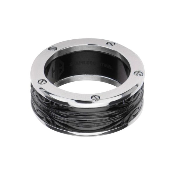 Black IP Engrave Spade Design Ring Image 2 Ware's Jewelers Bradenton, FL