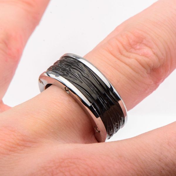 Black IP Engrave Spade Design Ring Image 3 Spath Jewelers Bartow, FL