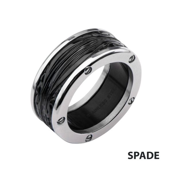 Black IP Engrave Spade Design Ring Peran & Scannell Jewelers Houston, TX