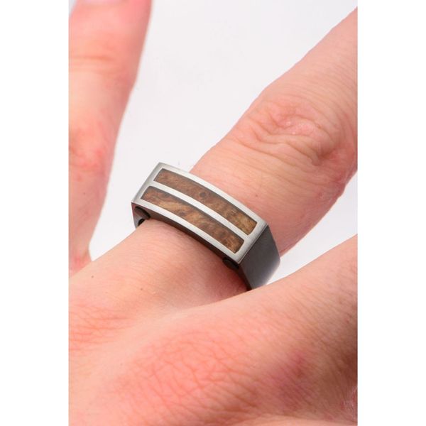 Black IP with Inlayed Palisander Rose Wood Ring Image 3 Carroll / Ochs Jewelers Monroe, MI
