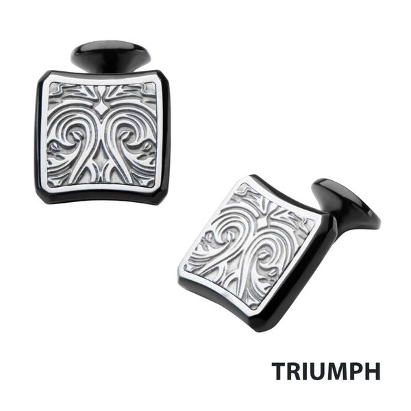 Black IP Stainless Steel Bold Ornate Texture Cuff Links Leitzel's Jewelry Myerstown, PA