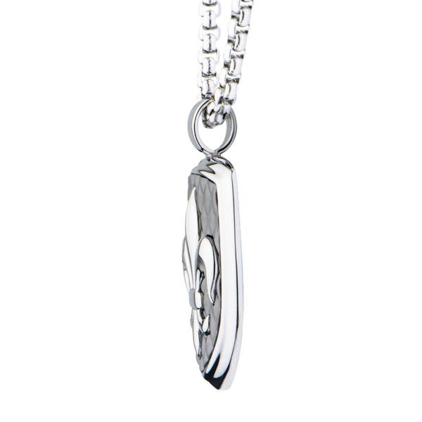 Stainless Steel & Carbon Fiber Fleur de Lis Dog Tag Pendant with Chain Image 3 Ware's Jewelers Bradenton, FL
