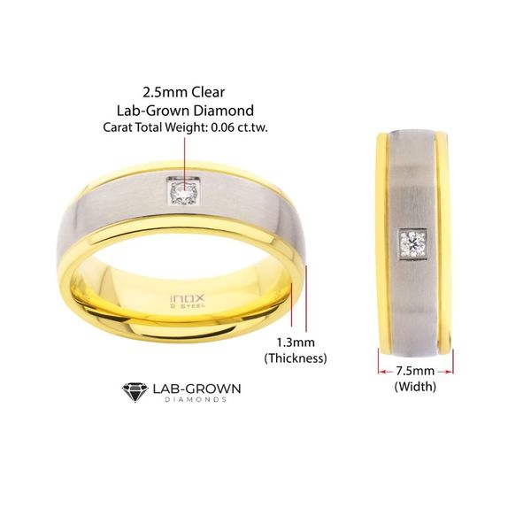 18Kt Gold IP Steel Two Tone Solitaire Accented Clear Lab-Grown Diamond Comfort Fit Ring Image 4 Ask Design Jewelers Olean, NY