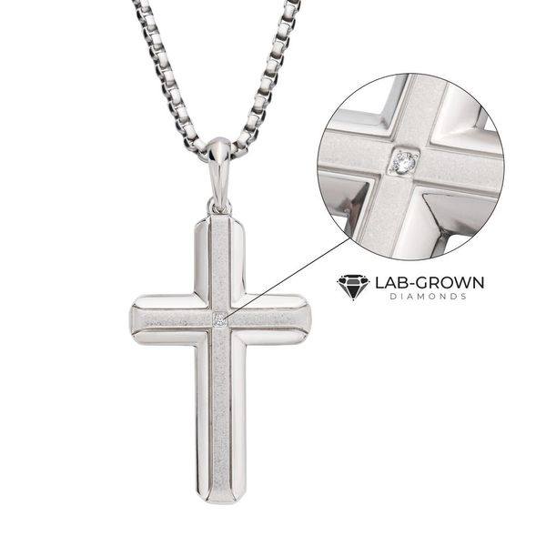 Stainless Steel Lab-Grown Diamond Brushed Finish Cross Pendant Leitzel's Jewelry Myerstown, PA