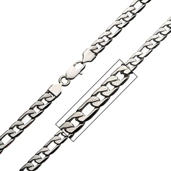 Figaro Style Milan Engraved Necklace for Men - Sterling Silver