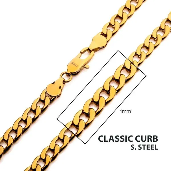 4mm 18K Gold IP Classic Curb Chain Necklace NSTC1604G-20 | Miner's