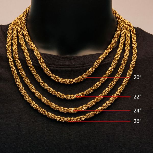 8mm Gold Tone Stainless Steel Byzantine Box Chain Necklace - Length 16 To 40 Inches, Lobster Clasp