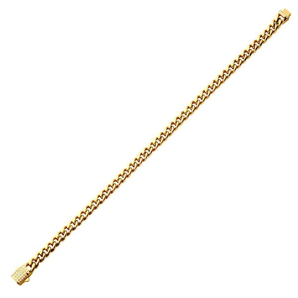 6mm 18K Gold Plated Miami Cuban Chain Bracelet with CNC Precision Set CZ Double Tab Box Clasp  Image 2 Morin Jewelers Southbridge, MA