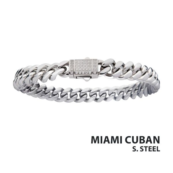 8mm Steel Miami Cuban Chain Bracelet with CNC Precision Set CZ Double Tab Box Clasp  Valentine's Fine Jewelry Dallas, PA