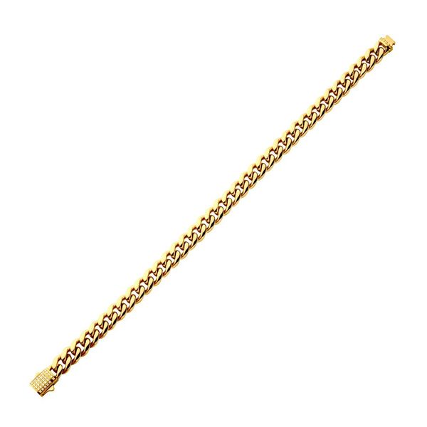 8mm 18K Gold Plated Miami Cuban Chain Bracelet with CNC Precision Set CZ Double Tab Box Clasp  Image 2 Leitzel's Jewelry Myerstown, PA