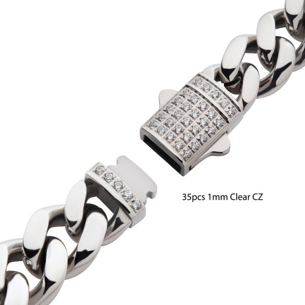 8mm Steel Miami Cuban Chain Bracelet with CNC Precision Set CZ Double Tab Box Clasp  Image 3 Lewis Jewelers, Inc. Ansonia, CT