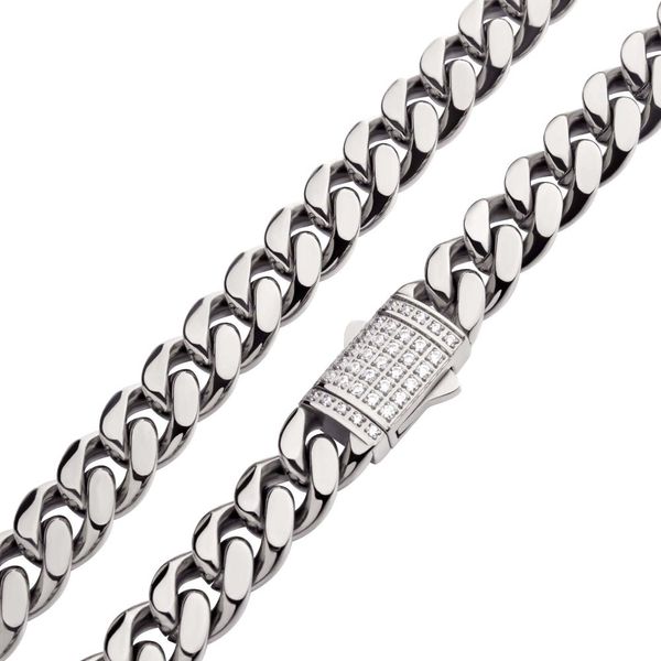 10mm Steel Miami Cuban Chain Necklace with CNC Precision Set CZ Double Tab Box Clasp  Carroll / Ochs Jewelers Monroe, MI