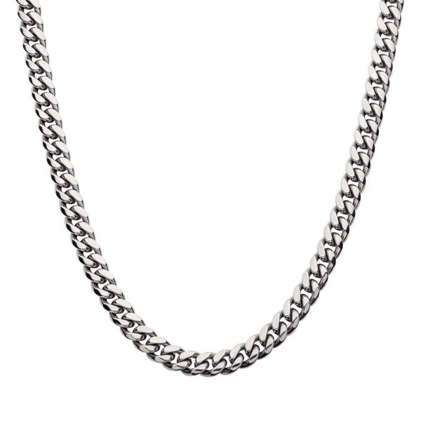 10mm Steel Miami Cuban Chain Necklace with CNC Precision Set CZ Double Tab Box Clasp  Image 2 Ask Design Jewelers Olean, NY