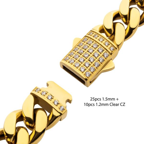 10mm 18K Gold Plated Miami Cuban Chain Bracelet with CNC Precision Set CZ Double Tab Box Clasp  Image 3 Wesche Jewelers Melbourne, FL