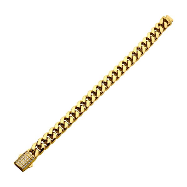 12mm 18K Gold Plated Miami Cuban Chain Bracelet with CNC Precision Set CZ Double Tab Box Clasp  Image 2 Carroll / Ochs Jewelers Monroe, MI