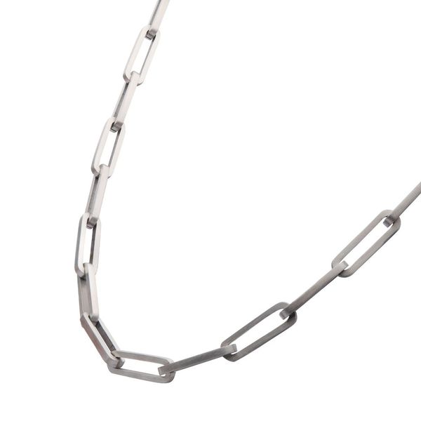 Matte Finish Steel Paperclip Link Chain Necklace Image 3 Alan Miller Jewelers Oregon, OH