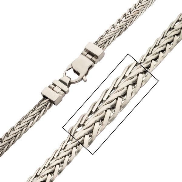 Brushed Matte Finish Stainless Steel Double Diamond Cut Spiga Chain Necklace Thurber's Fine Jewelry Wadsworth, OH
