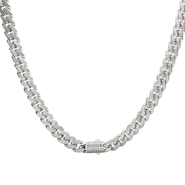 12mm Steel Miami Cuban Chain Necklace with CNC Precision Set Full Clear Cubic Zirconia Double Tab Box Clasp Image 2 Lewis Jewelers, Inc. Ansonia, CT