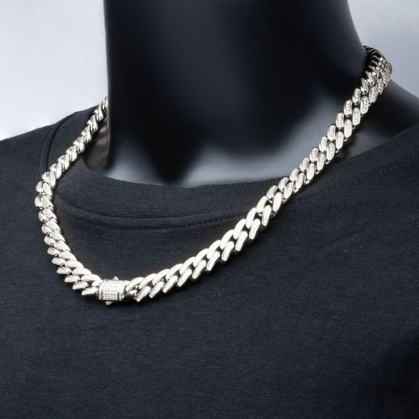 12mm Steel Miami Cuban Chain Necklace with CNC Precision Set Full Clear Cubic Zirconia Double Tab Box Clasp Image 5 Ware's Jewelers Bradenton, FL
