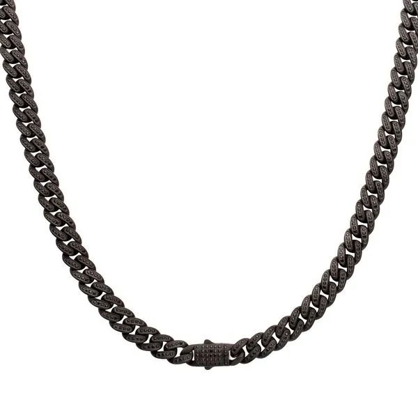 12mm Matte Blackout Miami Cuban Chain Necklace with CNC Set Black Spinel