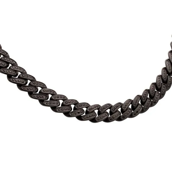 12mm Matte Blackout Miami Cuban Chain Necklace with CNC Set Black Spinel