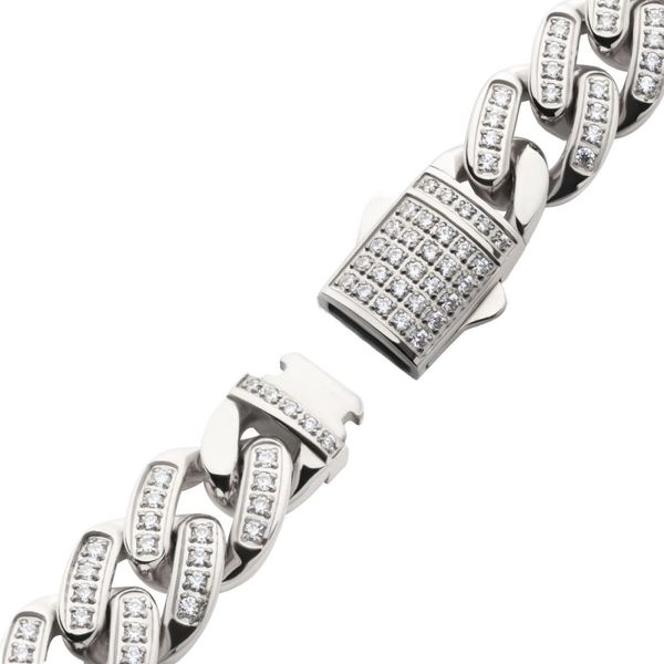 12mm Steel Miami Cuban Chain Bracelet with CNC Precision Set Full Clear Cubic Zirconia Double Tab Box Clasp Image 3 Thurber's Fine Jewelry Wadsworth, OH